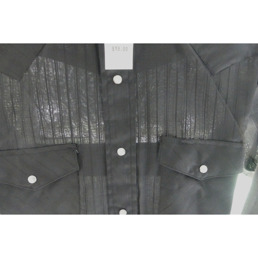 80s NOS Pearl Snap CHUTE #1 Western Shirt Men's 14.5 / 33 Black Sheer Cowboy‎ - Picture 3 of 6